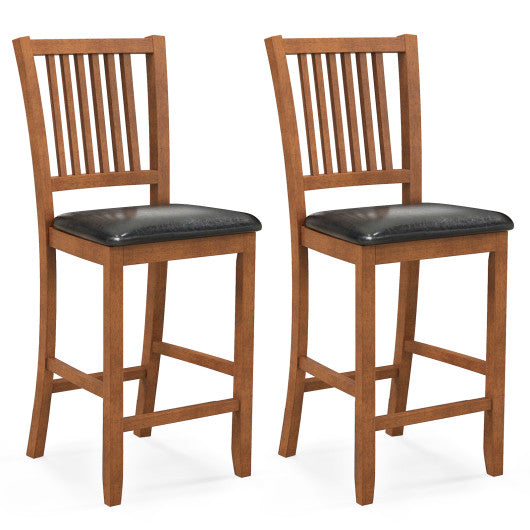 2-Piece Bar Chair Set Counter Height Bar Stool with Backrest-Walnut