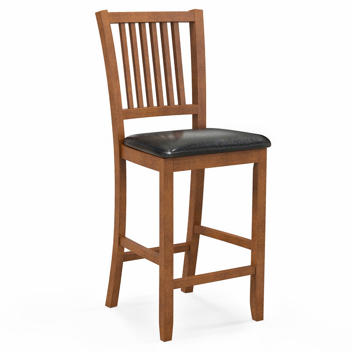 2-Piece Bar Chair Set Counter Height Bar Stool with Backrest-Walnut