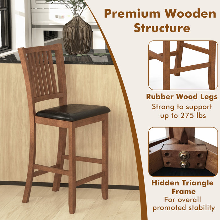 2-Piece Bar Chair Set Counter Height Bar Stool with Backrest-Walnut