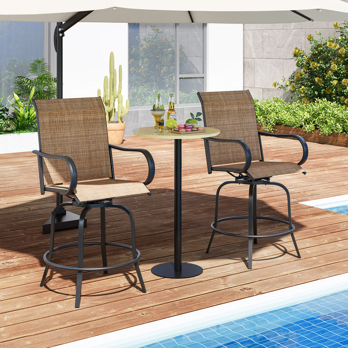 2 Pieces Patio 360 Rotation Swivel Bar Stool Set-Brown