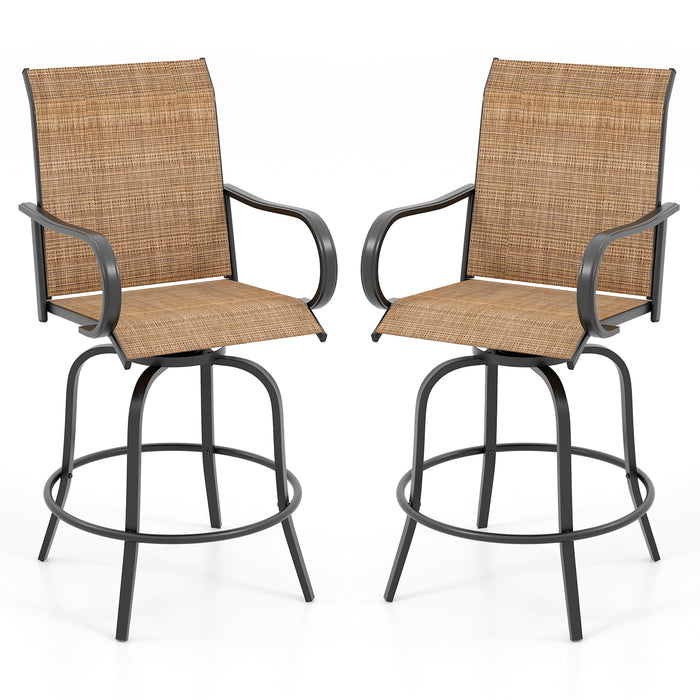 2 Pieces Patio 360 Rotation Swivel Bar Stool Set-Brown