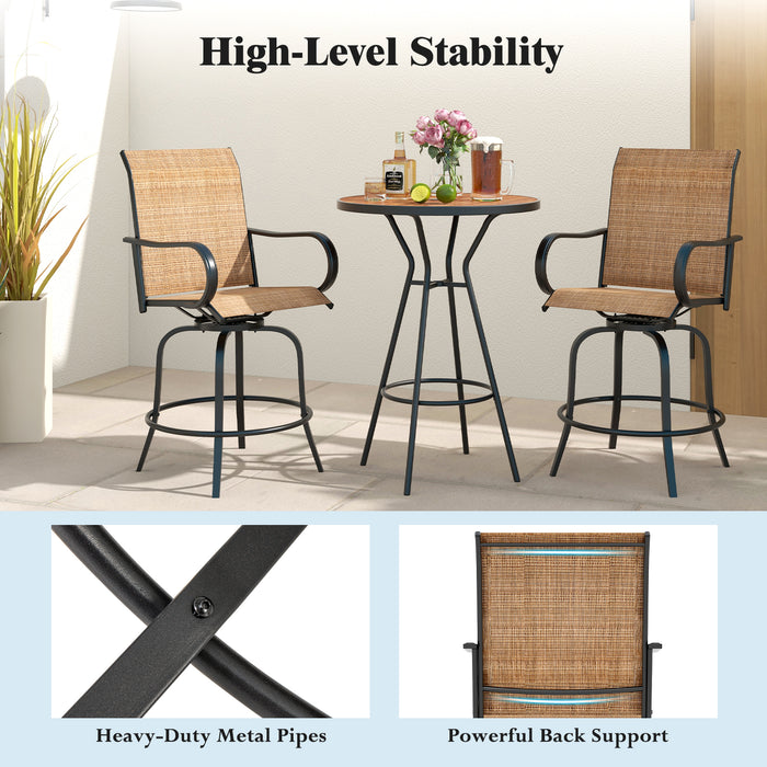 2 Pieces Patio 360 Rotation Swivel Bar Stool Set-Brown