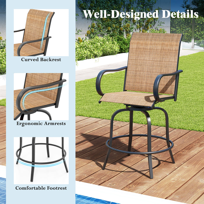 2 Pieces Patio 360 Rotation Swivel Bar Stool Set-Brown