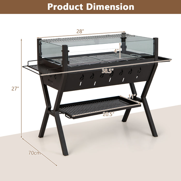 Barbecue Charcoal Grills with Wind Guard Seasoning Racks-Black