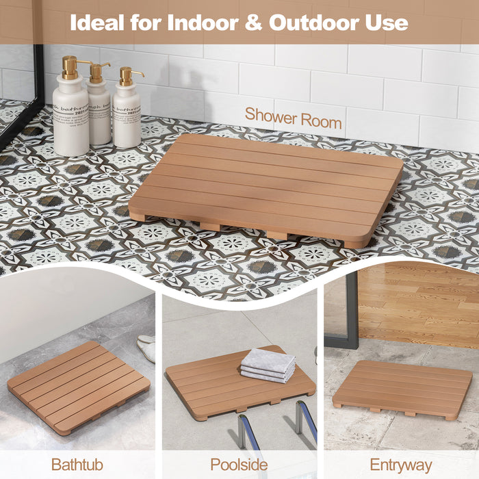 Waterproof HIPS Bath Spa Shower Mat with Non Slip Foot Pads-Brown