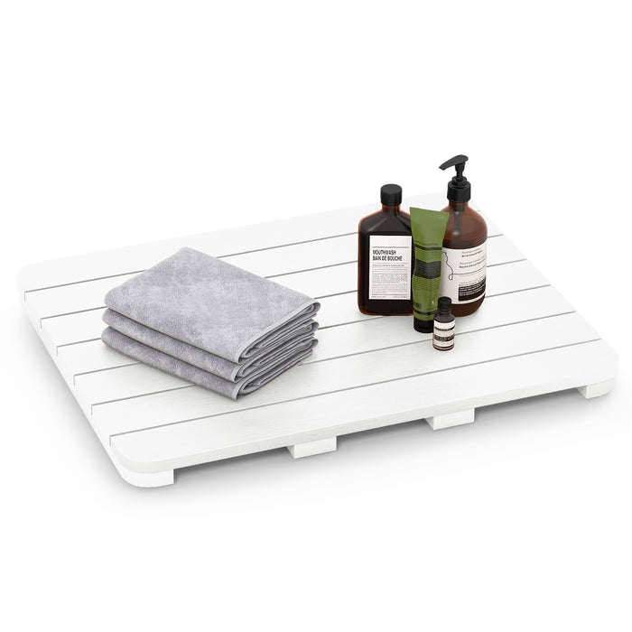 Waterproof HIPS Bath Spa Shower Mat with Non Slip Foot Pads-White