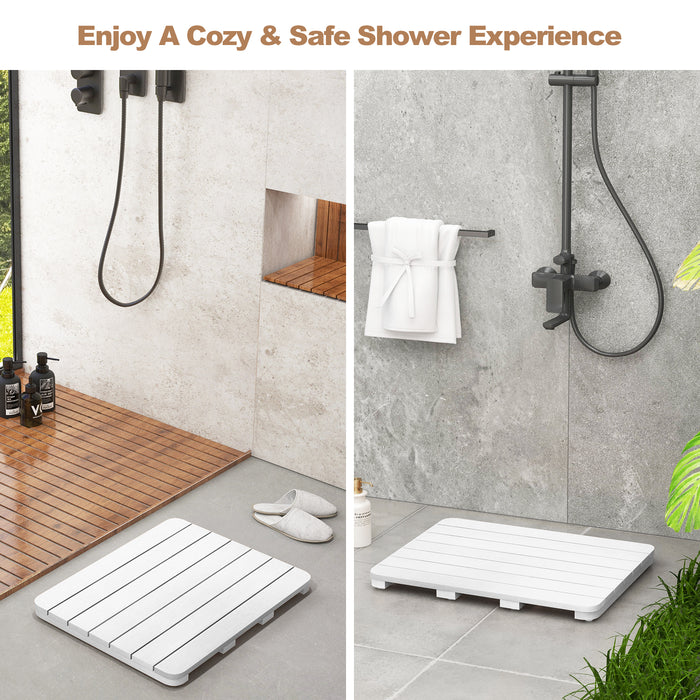 Waterproof HIPS Bath Spa Shower Mat with Non Slip Foot Pads-White