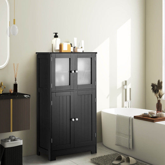 Bathroom Floor Storage Locker Kitchen Cabinet with Doors and Adjustable Shelf-Black