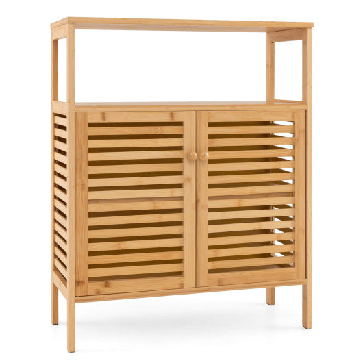 Bamboo Bathroom Floor Storage Cabinet with Shutter Doors-Natural