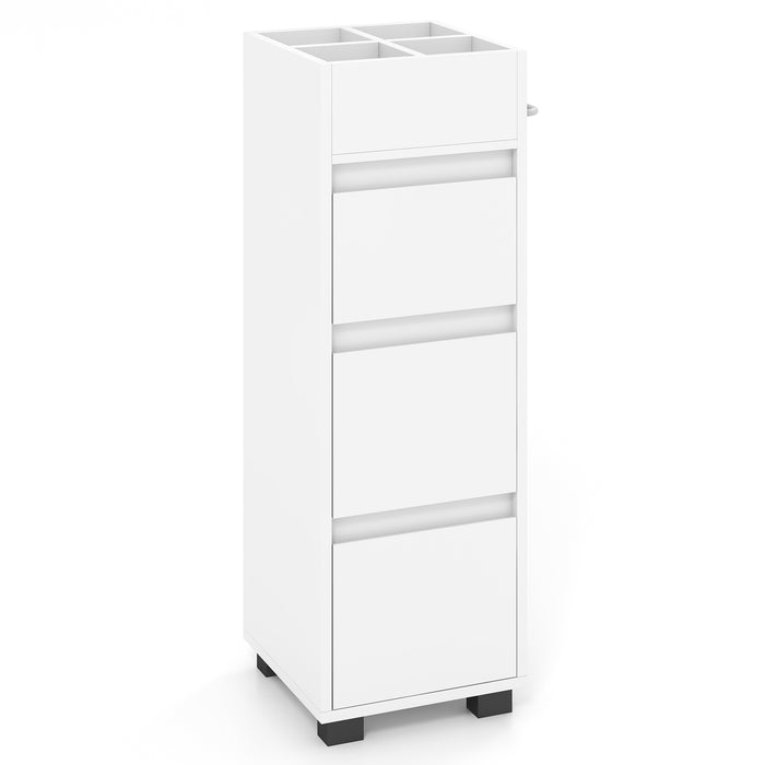 Bathroom Floor Cabinet with 3 Drawers  4 Top Dividers and 1 Towel Rack-White