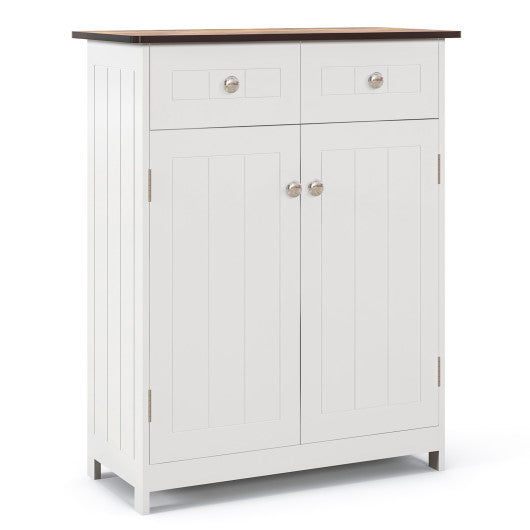 Freestanding Bathroom Floor Cabinet Storage Organizer with 2 Drawers-White