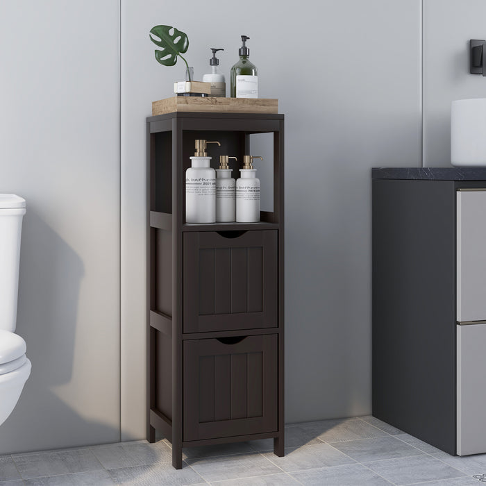 Wooden Bathroom Floor Cabinet with Removable Drawers-Brown