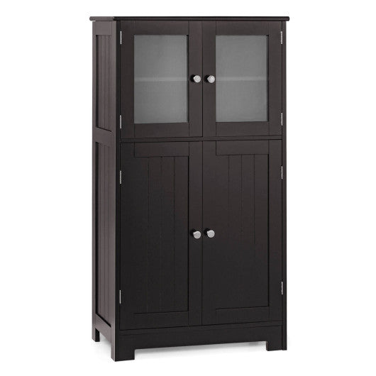 Bathroom Floor Storage Locker Kitchen Cabinet with Doors and Adjustable Shelf-Brown