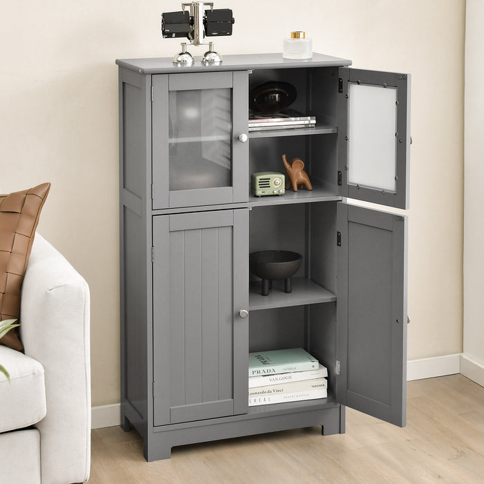 Bathroom Floor Storage Locker Kitchen Cabinet with Doors and Adjustable Shelf-Gray