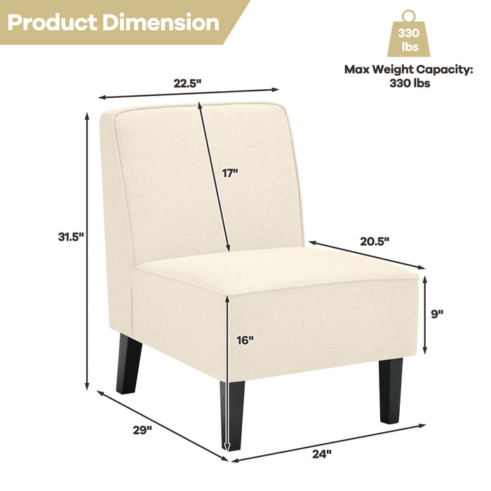 Modern Armless Accent Chair with Rubber Wood Legs-Beige