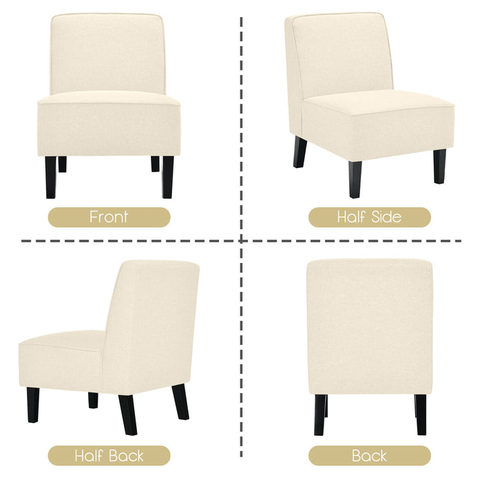 Modern Armless Accent Chair with Rubber Wood Legs-Beige