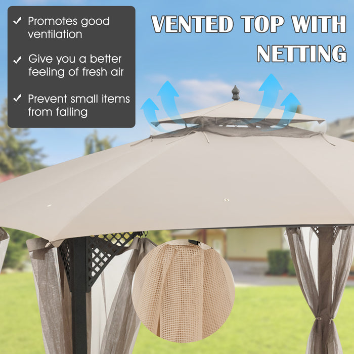 10 x 12 Feet Gazebo Replacement Top with Air Vent and Drainage Holes-Beige