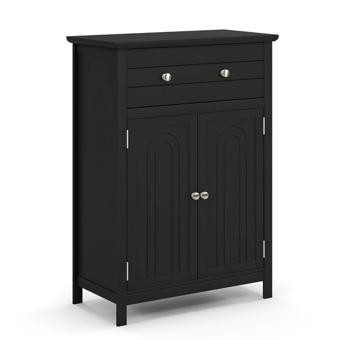 2-Door Freestanding Bathroom Cabinet with Drawer and Adjustable Shelf-Black