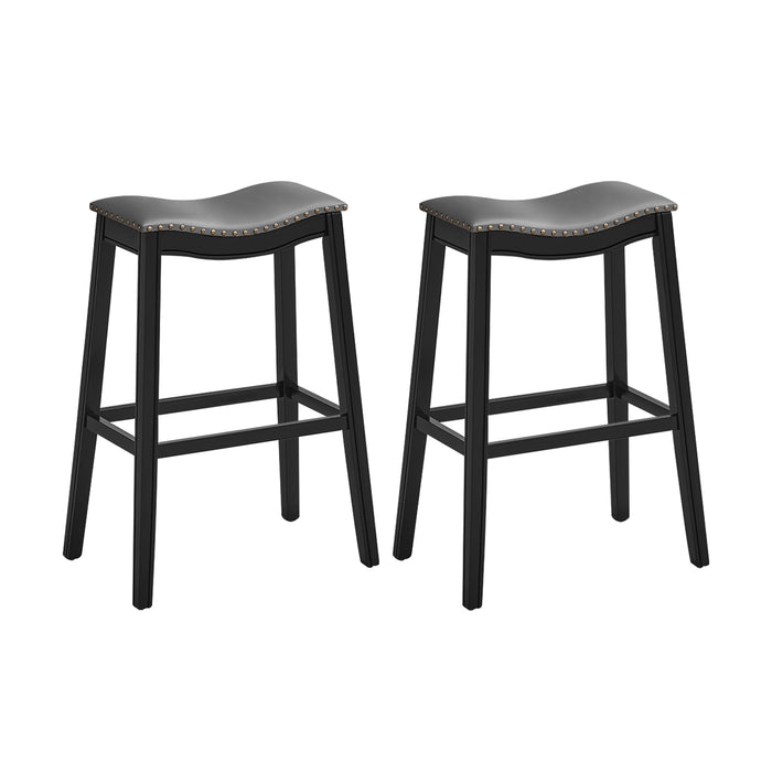 29 Inch Set of 2 Backless Wood Nailhead Barstools with PVC Leather Seat-Black