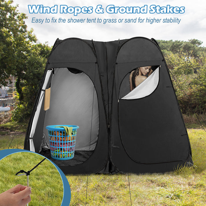 Oversized Pop Up Shower Tent with Window Floor and Storage Pocket-Black