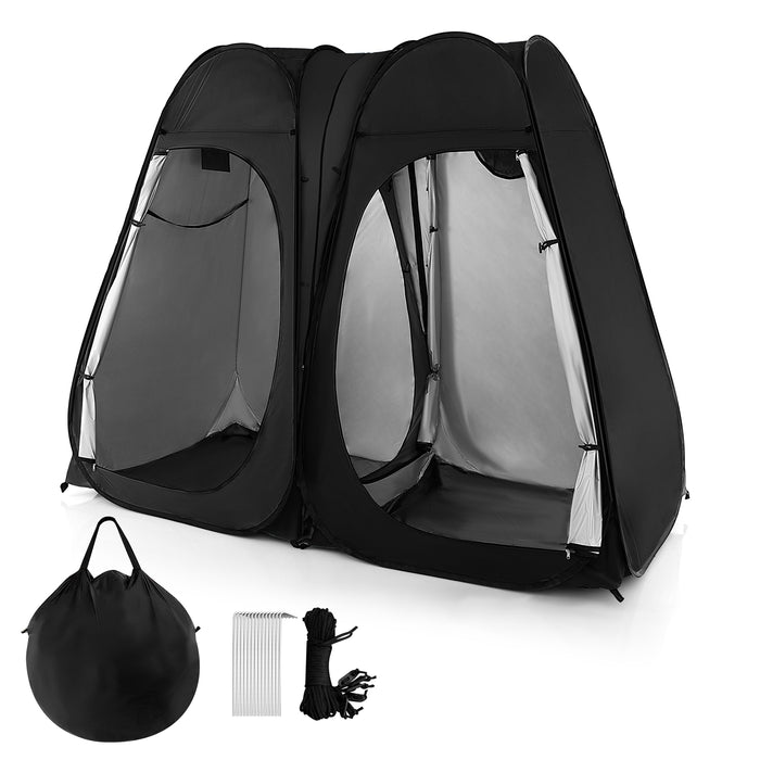 Oversized Pop Up Shower Tent with Window Floor and Storage Pocket-Black