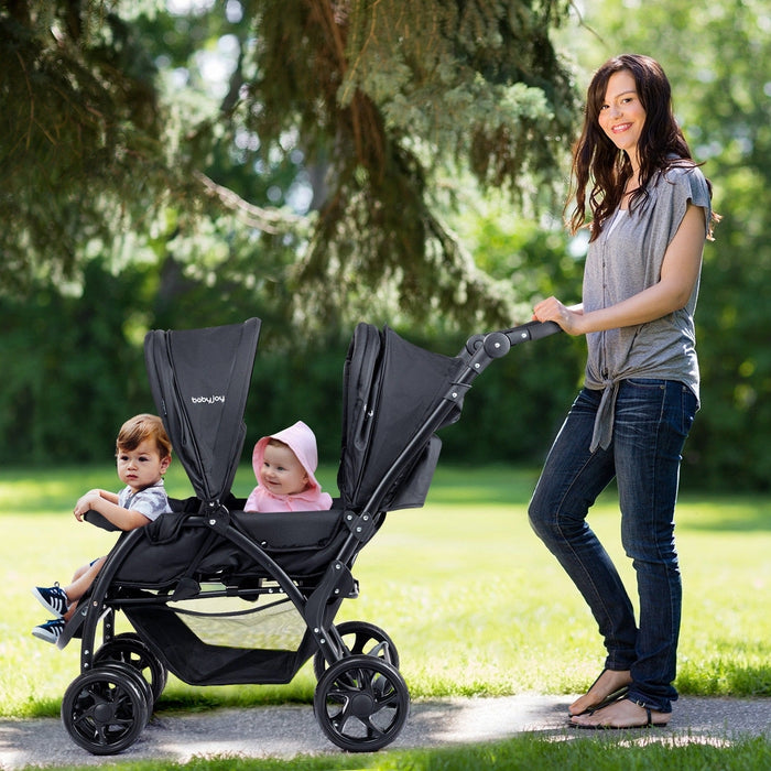 Foldable Lightweight Front Back Seats Double Baby Stroller-Black