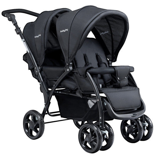 Foldable Lightweight Front Back Seats Double Baby Stroller-Black