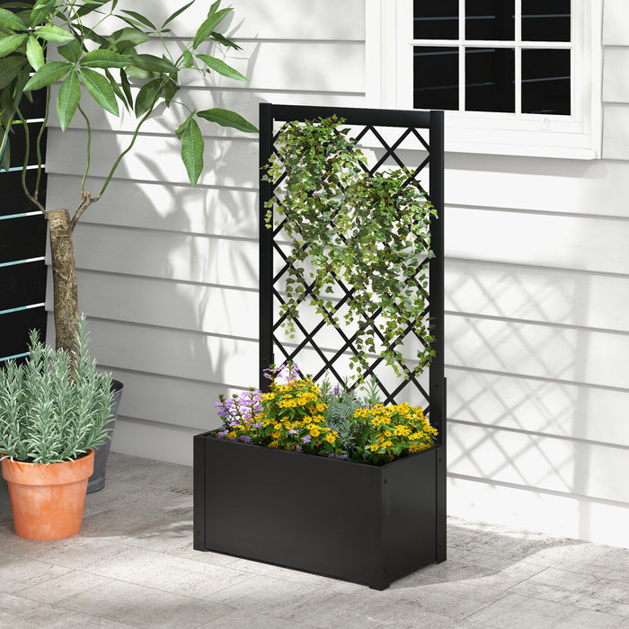 44 Inch Metal Raised Garden Bed with Trellis-Black