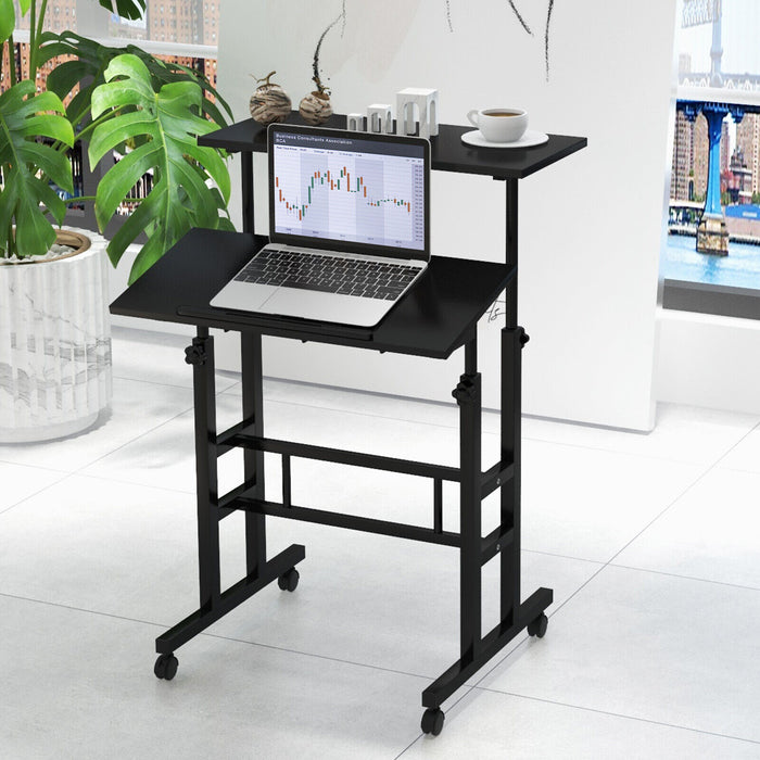 Height Adjustable Mobile Standing Desk with Rolling Wheels for Office and Home-Black