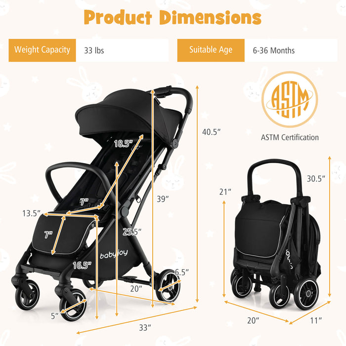 One-Hand Folding Portable Lightweight Baby Stroller with Aluminum Frame-Black