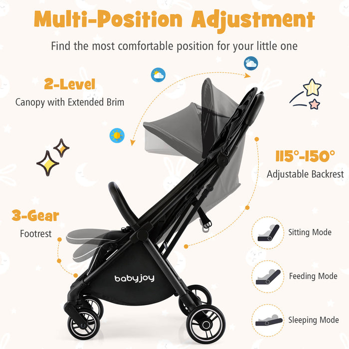 One-Hand Folding Portable Lightweight Baby Stroller with Aluminum Frame-Black