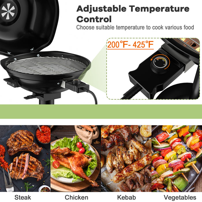 1600W Portable Electric BBQ Grill with Removable Non-Stick Rack-Black