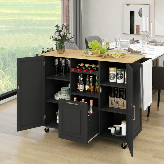 Rolling Kitchen Island Cart with Drop-Leaf Countertop ad Towel Bar-Black