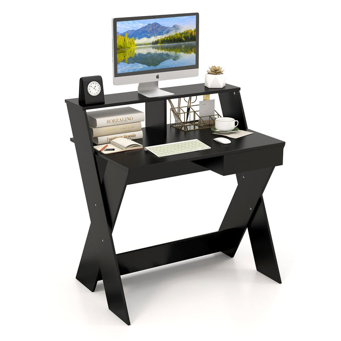 Small Computer Desk with Storage Drawer-Black