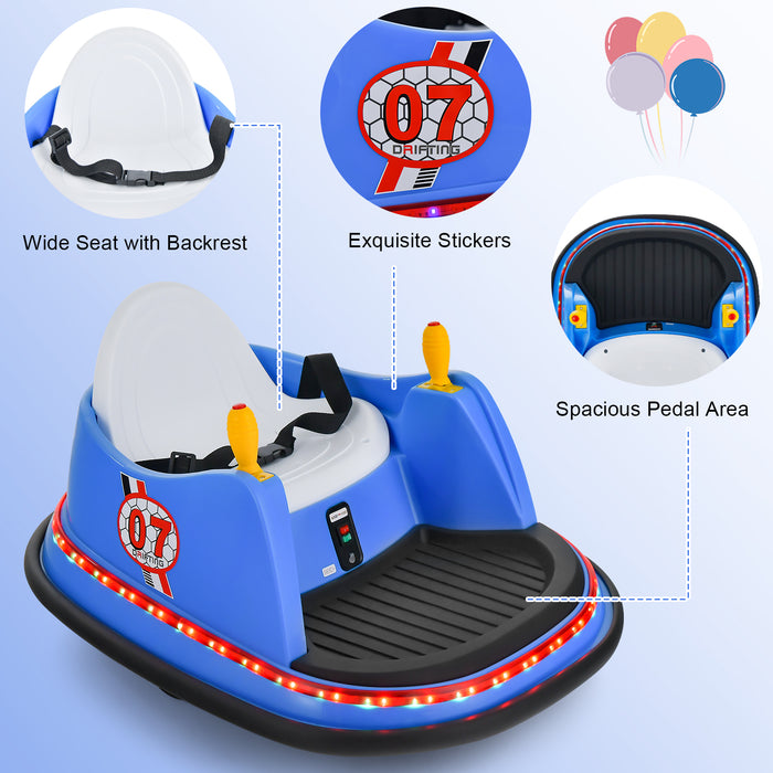 12V Electric Kids Ride On Bumper Car with Flashing Lights for Toddlers-Blue