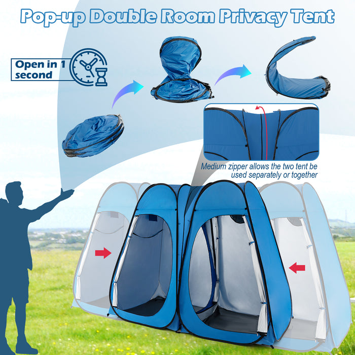 Oversized Pop Up Shower Tent with Window Floor and Storage Pocket-Blue