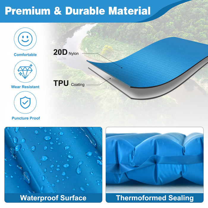 3 Inch Thick Inflatable Waterproof Camping Sleeping Pad-Blue