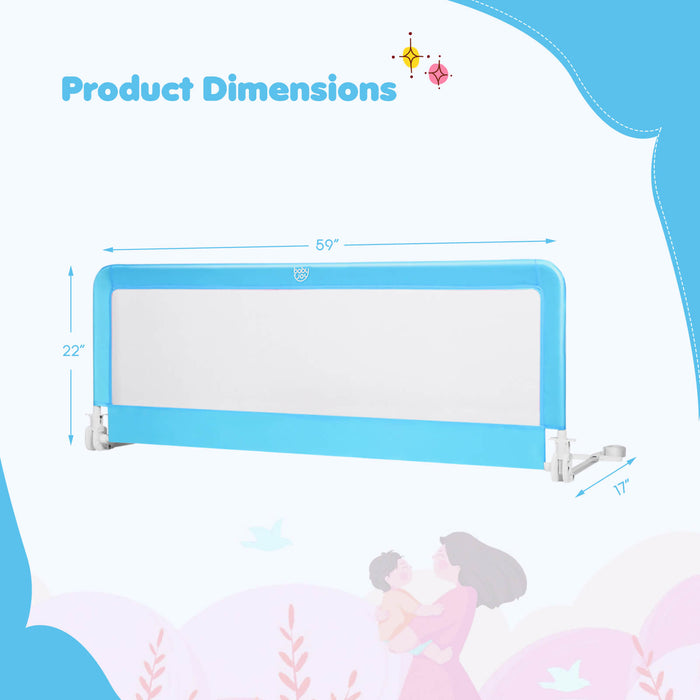 59 Inch Folding Breathable Baby Bed Rail Guard with Safety Strap-Blue