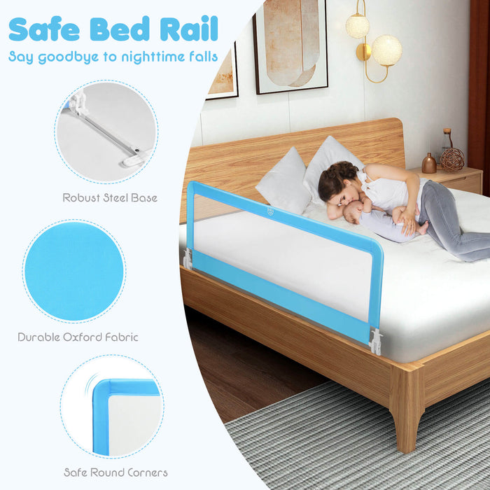 59 Inch Folding Breathable Baby Bed Rail Guard with Safety Strap-Blue