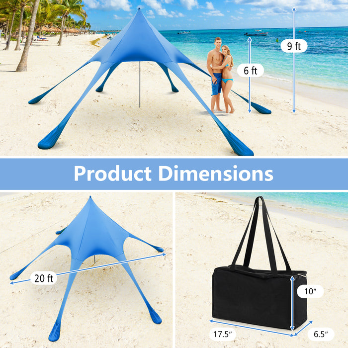 20 x 20 Feet Beach Canopy Tent with UPF50+ Sun Protection and Shovel-Blue