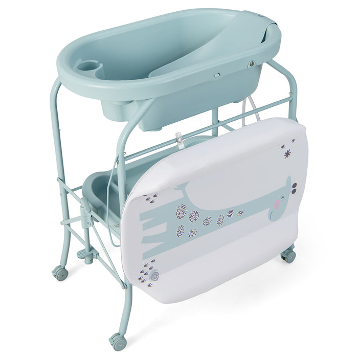 Folding Baby Changing Table with Bathtub and 4 Universal Wheels-Blue