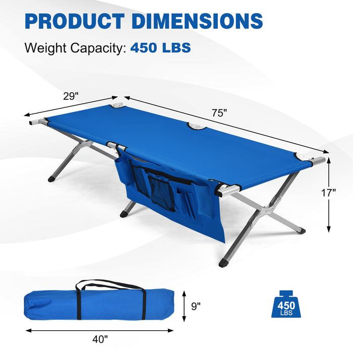 Folding Camping Cot Heavy-duty Camp Bed with Carry Bag-Blue