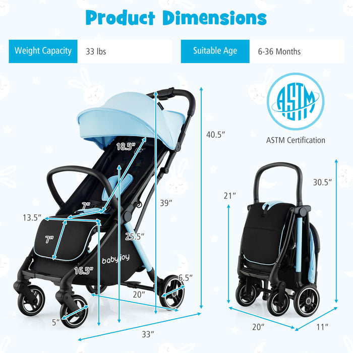 One-Hand Folding Portable Lightweight Baby Stroller with Aluminum Frame-Blue