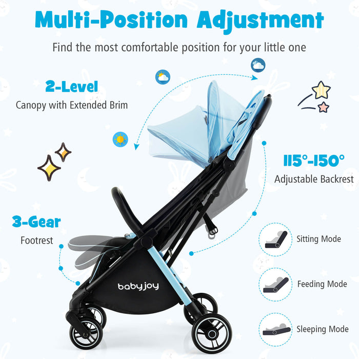 One-Hand Folding Portable Lightweight Baby Stroller with Aluminum Frame-Blue