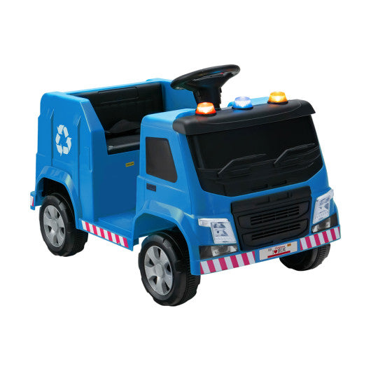 12V Kids Ride-on  Garbage Truck with Warning Lights and 6 Recycling Accessories-Blue