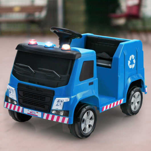 12V Kids Ride-on  Garbage Truck with Warning Lights and 6 Recycling Accessories-Blue