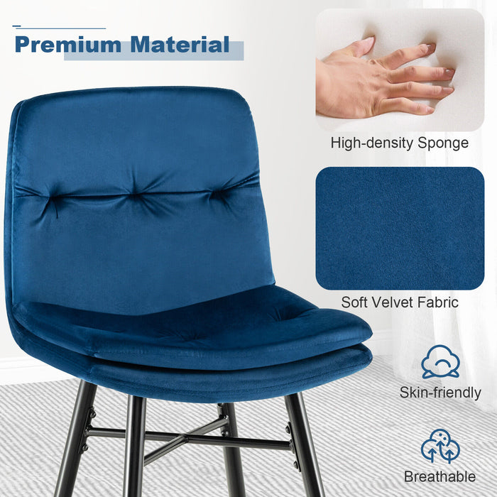 2 Pieces 29 Inch Velvet Bar Stools Set with Tufted Back and Footrests-Blue