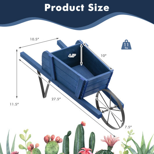 Wooden Wagon Planter with 9 Magnetic Accessories for Garden Yard-Blue