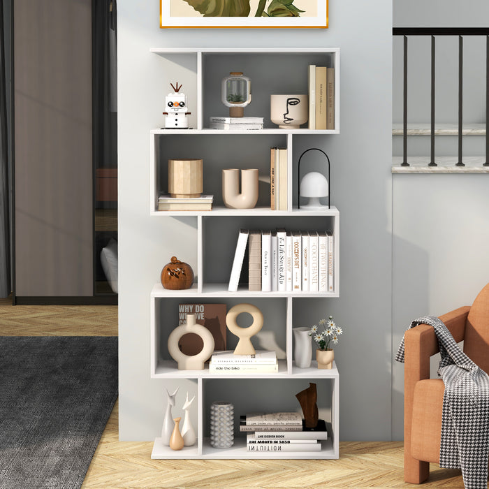 5-Tier Bookshelf with Anti-Toppling Device for Living Room Home Office-White