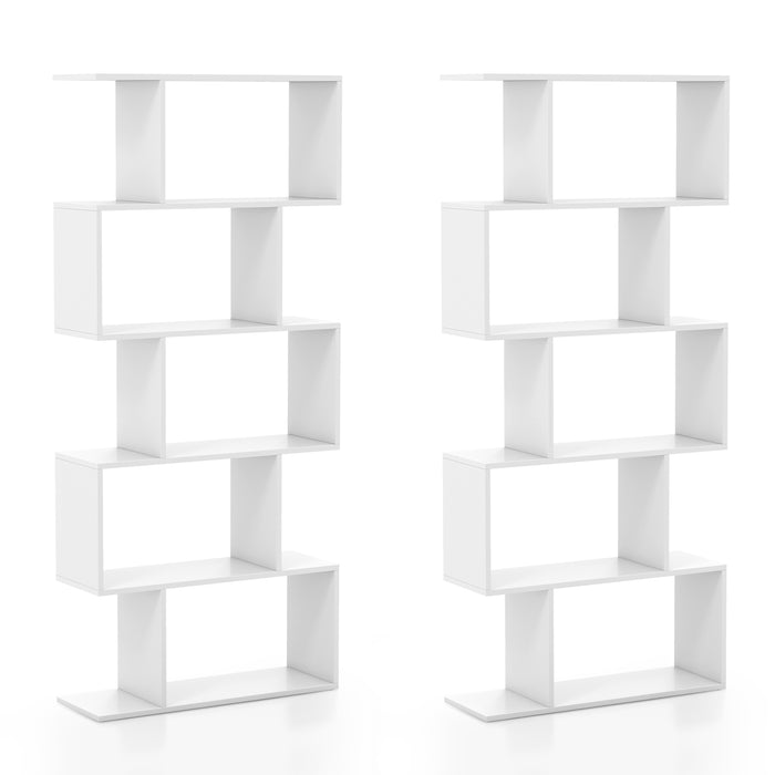 5-Tier Bookshelf with Anti-Toppling Device for Living Room Home Office-White